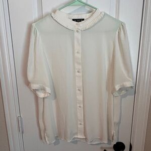 J. Crew - Short Sleeve Ruffle Neck Button Down - White - Size M